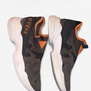 GUESS woman's Camouflage and Orange Slip-On Sneakers